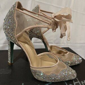 Betsey Johnson IRIS CHAMPAGNE Gems Rhinestones Heels Something Blue bottoms Sz 6